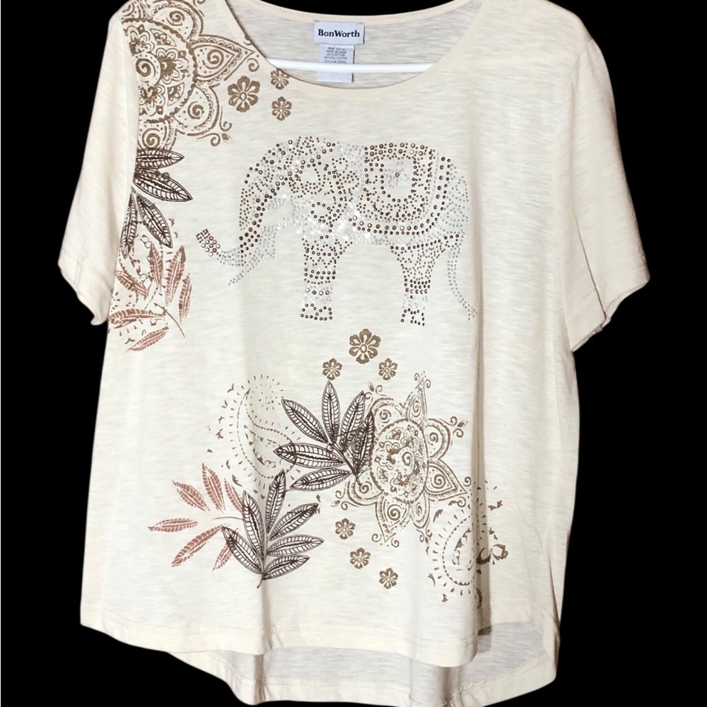 BonWorth Embellished Elephant Print Top